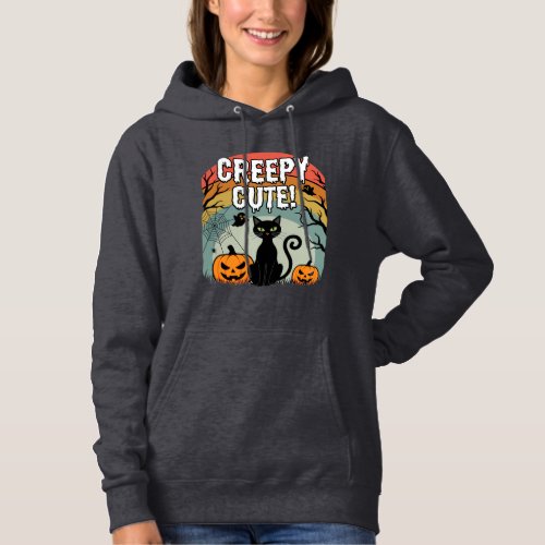 Halloween Creepy Cute Black Cat Pumpkin Design Hoodie