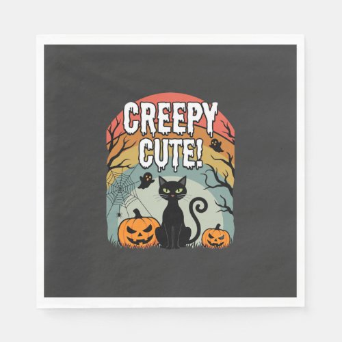 Halloween Creepy Cute Black Cat Pumpkin Design Napkins