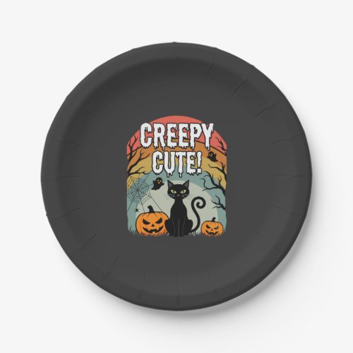 Halloween Creepy Cute Black Cat Pumpkin Design Paper Plates
