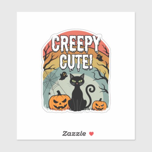 Halloween Creepy Cute Black Cat Pumpkin Design Sticker