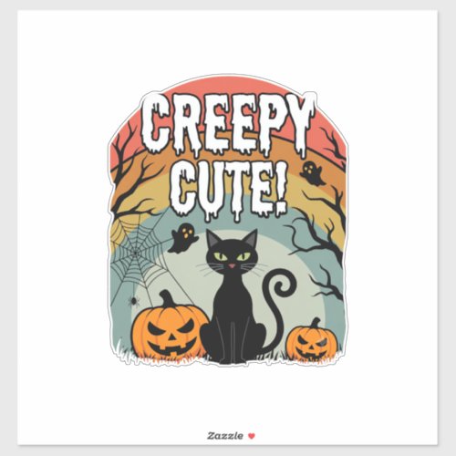 Halloween Creepy Cute Black Cat Pumpkin Design Sticker