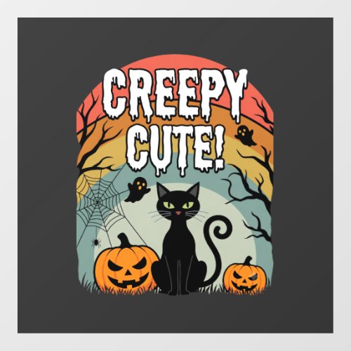 Halloween Creepy Cute Black Cat Pumpkin Design Window Cling