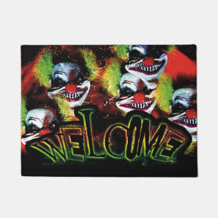halloween creepy evil horror clown collage doormat