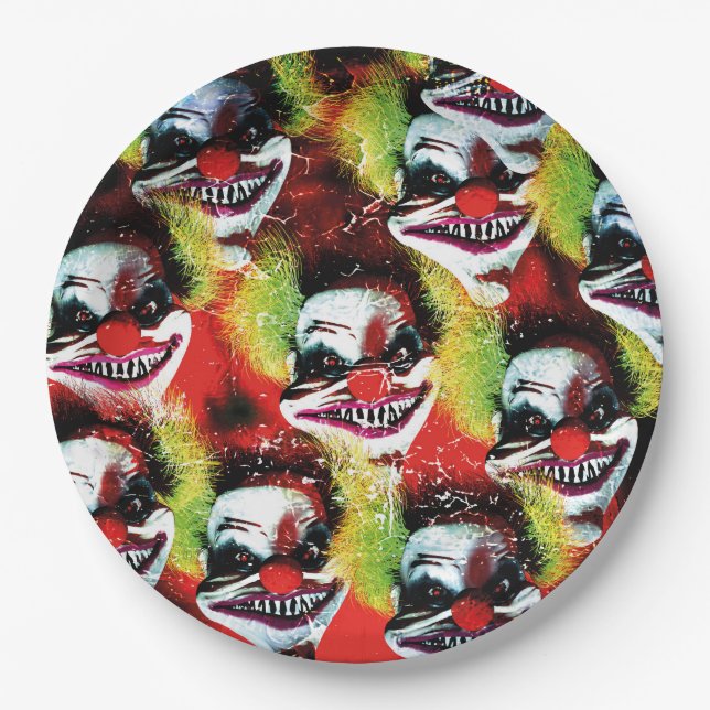 halloween creepy evil horror clown collage paper plates (Front)