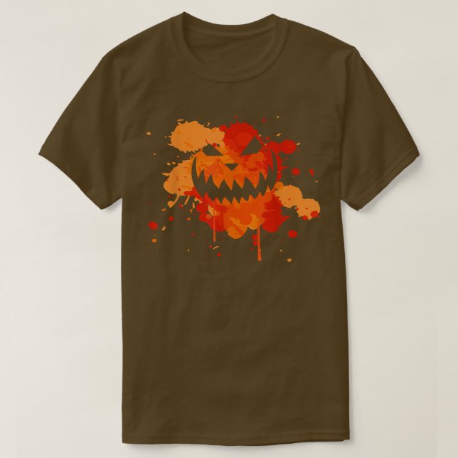 Halloween Creepy Evil Jack o Lantern Smiling Face  T-Shirt (Design Front)