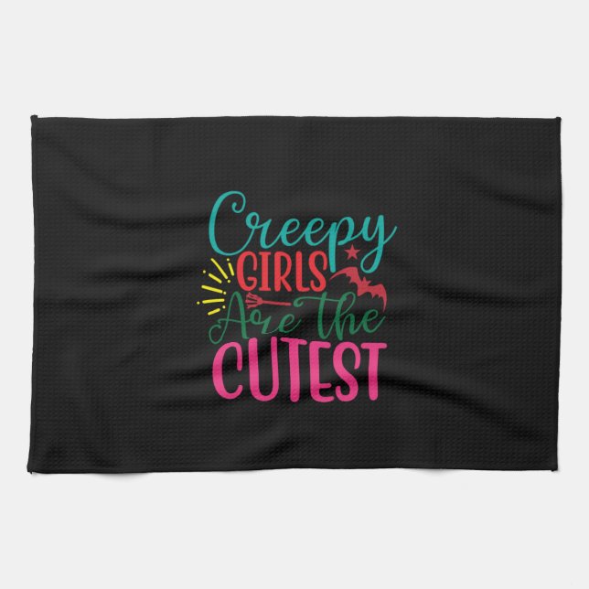 Halloween Creepy Girls Are The Cutest Birthday Kitchen Towel (Horizontal)