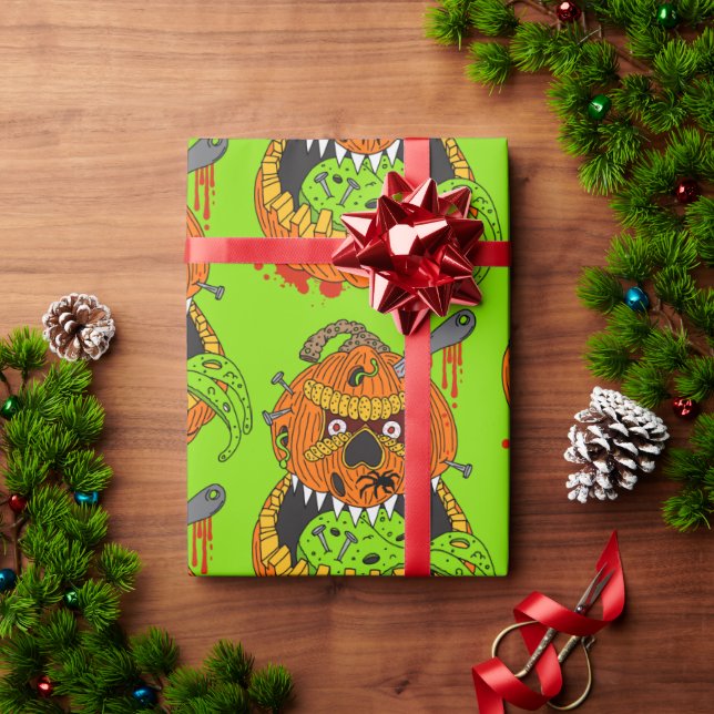 Halloween Creepy Gory Pumpkins Blood Splats Horror Wrapping Paper (Holiday Gift)