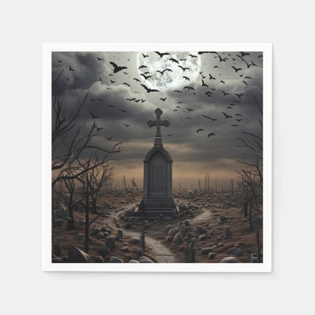Halloween Creepy Graveyard Cemetery Gothic Napkins (Front)