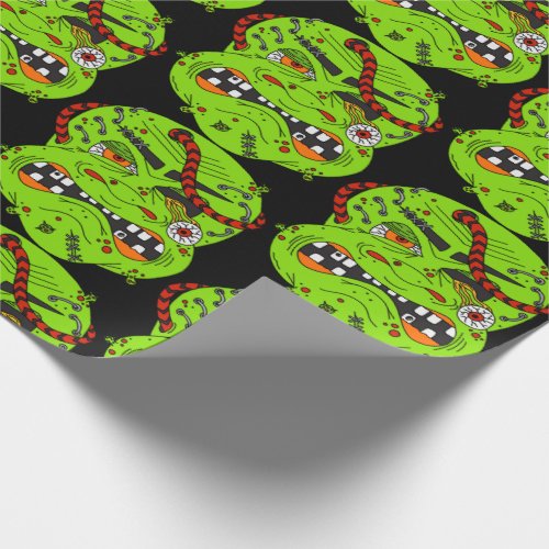 Halloween Creepy Gruesome Green Monster Character Wrapping Paper