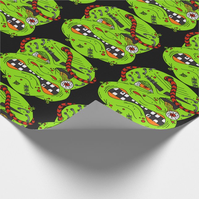 Halloween Creepy Gruesome Green Monster Character Wrapping Paper (Corner)