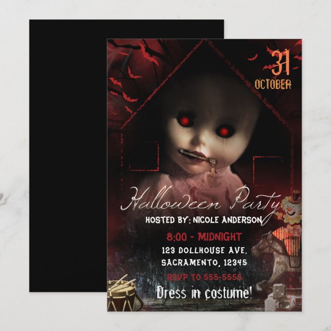 Halloween Creepy Haunted Doll Party Invitation (Front/Back)
