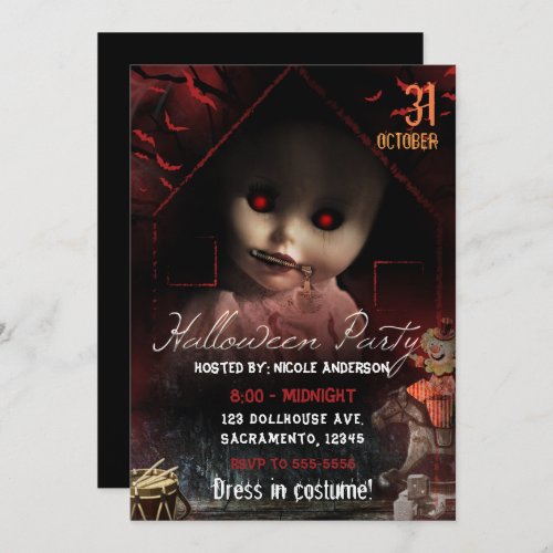 Halloween Creepy Haunted Doll Party Invitation