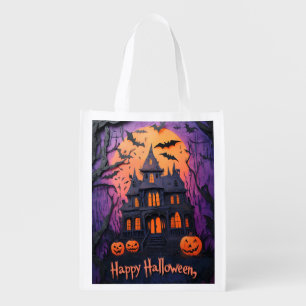 Halloween Creepy Haunted House Grocery Bag