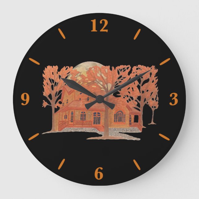 Halloween Creepy Haunted House Large Clock (Front)