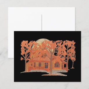 Halloween Creepy Haunted House Postcard