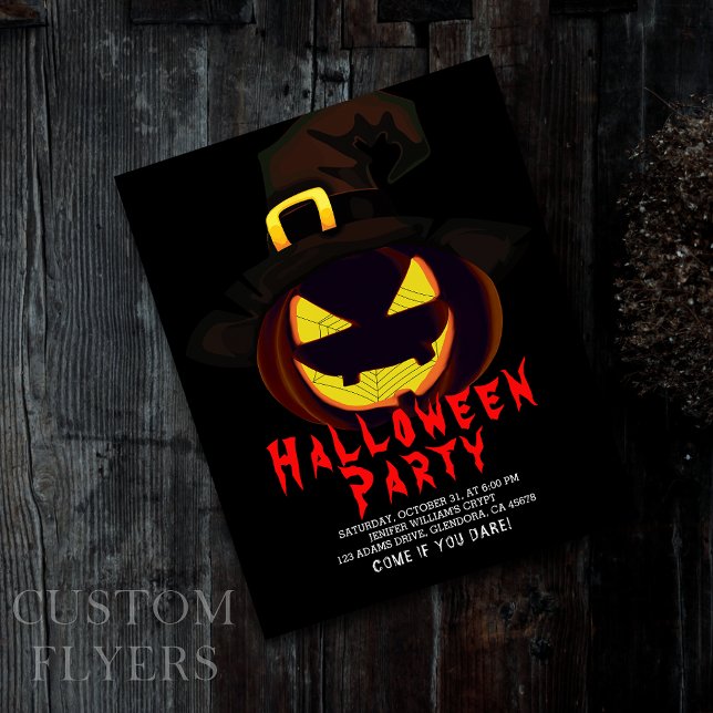 Halloween Creepy Jack O Lantern Party Invitation Flyer (Set the mood for a hauntingly good time with this spooky Jack O' Lantern design invitation!)