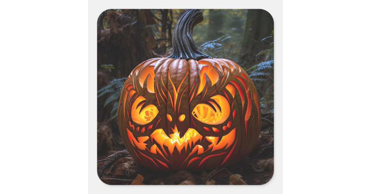 Halloween Creepy Jack o Lantern Pumpkins Square Sticker | Zazzle