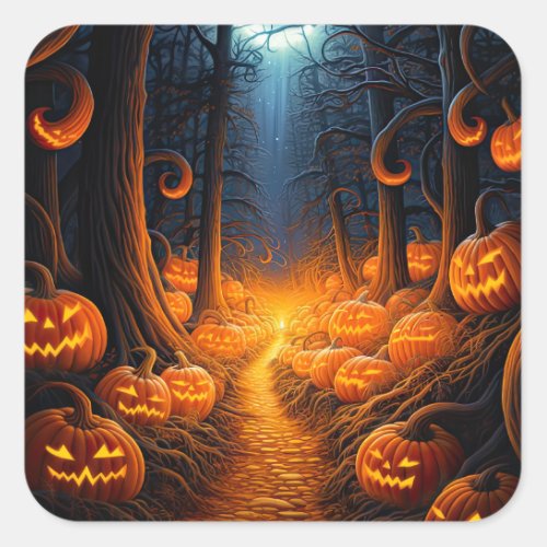 Halloween Creepy Jack o Lantern Pumpkins Square Sticker