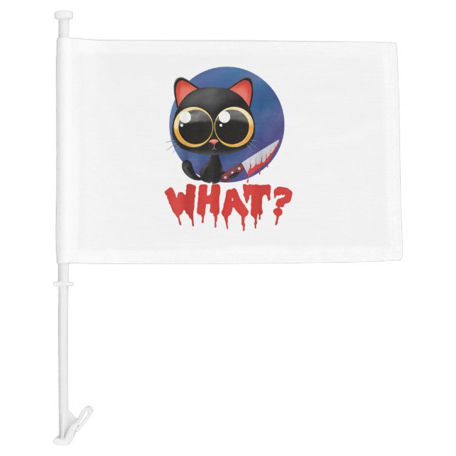 Halloween Creepy Kawaii Evil Black Cat With Knife  Car Flag (Front)