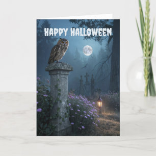 Halloween Creepy Owl Scene Holiday Card