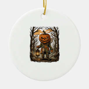 Halloween Creepy Pumpkin Scarecrow Lantern Owl Hau Ceramic Ornament