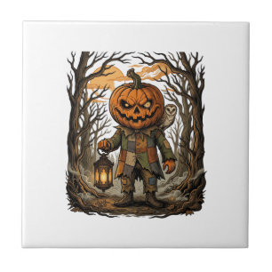 Halloween Creepy Pumpkin Scarecrow Lantern Owl Hau Ceramic Tile