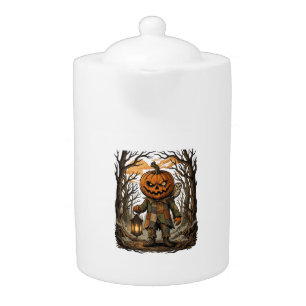 Halloween Creepy Pumpkin Scarecrow Lantern Owl Hau Teapot