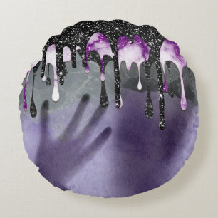 Halloween Creepy Purple And Gray Shadow Alien Round Pillow