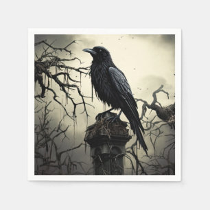 Halloween Creepy Raven Graveyard Cemetery Gothic Napkins