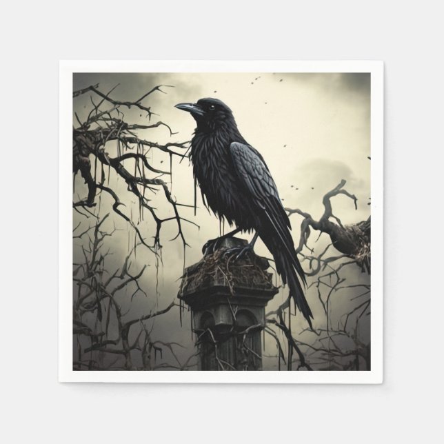 Halloween Creepy Raven Graveyard Cemetery Gothic Napkins (Front)