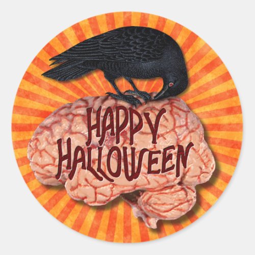 Halloween _ Creepy Raven on Brain Classic Round Sticker