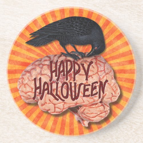Halloween _ Creepy Raven on Brain Drink Coaster
