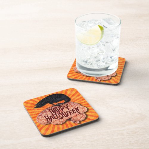 Halloween _ Creepy Raven on Brain Drink Coaster