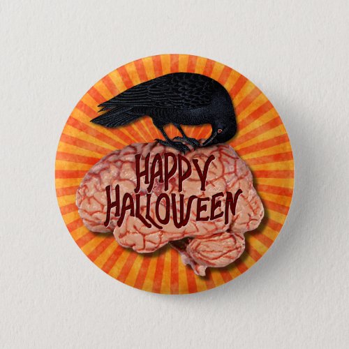 Halloween _ Creepy Raven on Brain Pinback Button