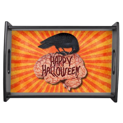 Halloween _ Creepy Raven on Brain Serving Tray