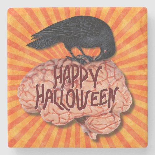Halloween _ Creepy Raven on Brain Stone Coaster
