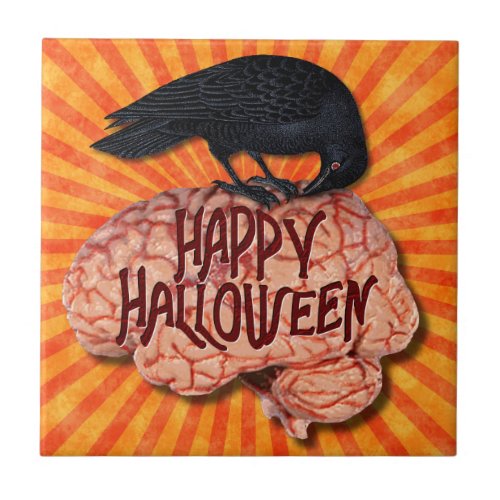Halloween _ Creepy Raven on Brain Tile