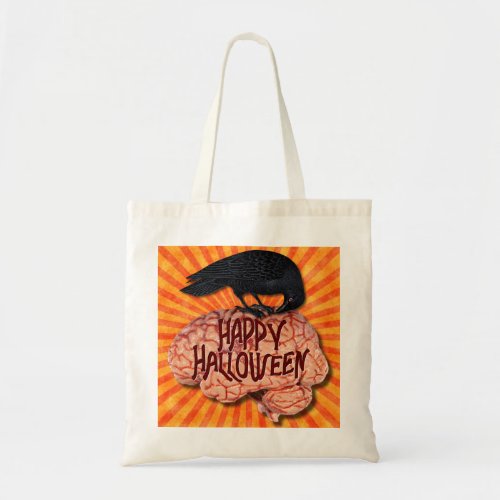 Halloween _ Creepy Raven on Brain Tote Bag