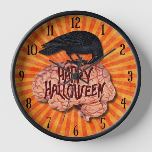 Halloween _ Creepy Raven on Brain Wall Clock