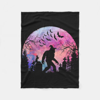 Halloween Creepy Sasquatch In The Cemetery Spooky Fleece Blanket