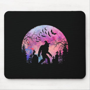 Halloween Creepy Sasquatch In The Cemetery Spooky Mouse Pad