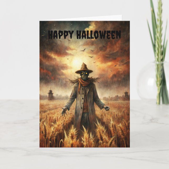 Halloween Creepy Scarecrow Holiday Card (Front)