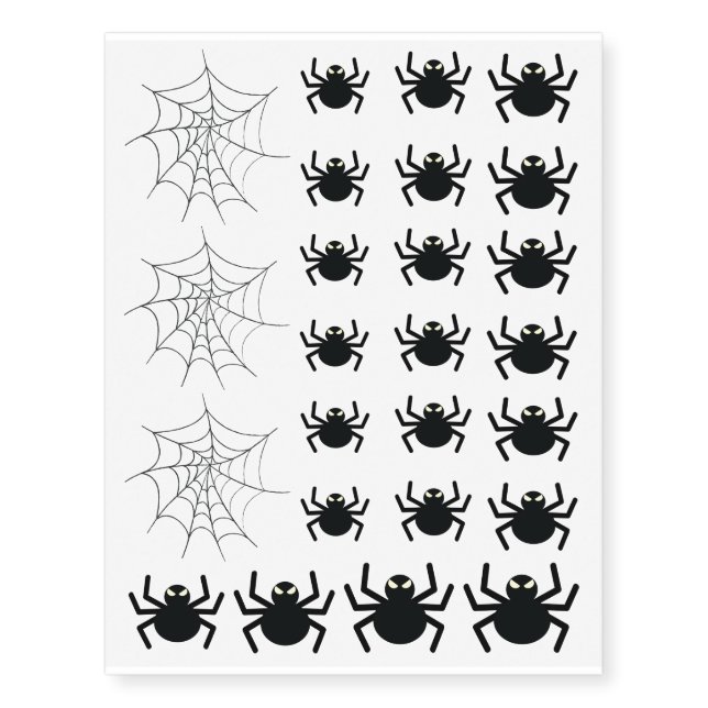 Halloween Creepy Scary Black Itsy Bitsy Spiderweb Temporary Tattoos (Front)
