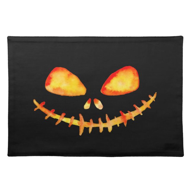 Halloween Creepy Smile Jack O' Lantern Cloth Placemat (Front)