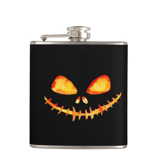 Halloween Creepy Smile Jack O' Lantern Flask (Front)