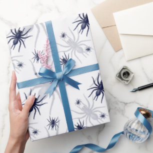 Halloween Creepy Spider Black White Wrapping Paper
