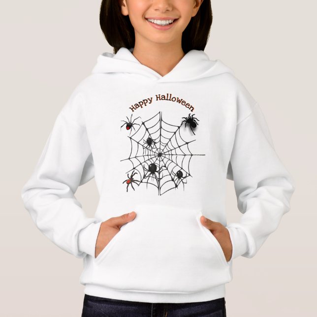 Halloween Creepy Spider Web Black Widow Spider Hoodie (Front)