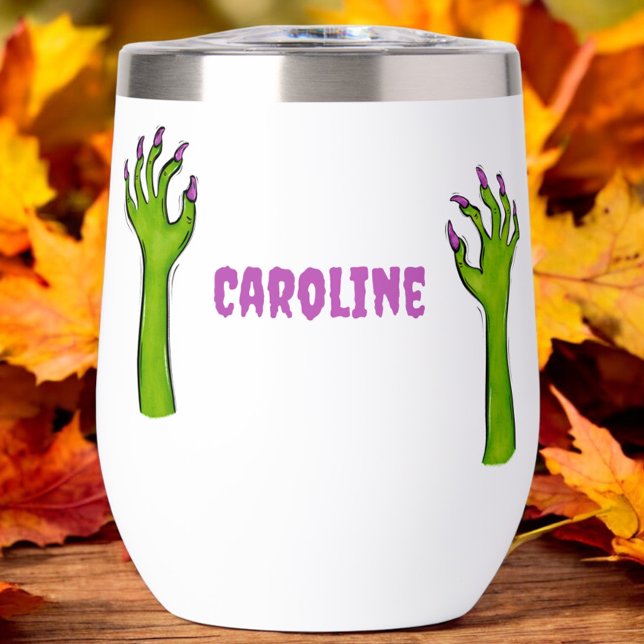 Halloween Creepy Zombie Hands Purple Nails Custom Thermal Wine Tumbler (Creator Uploaded)