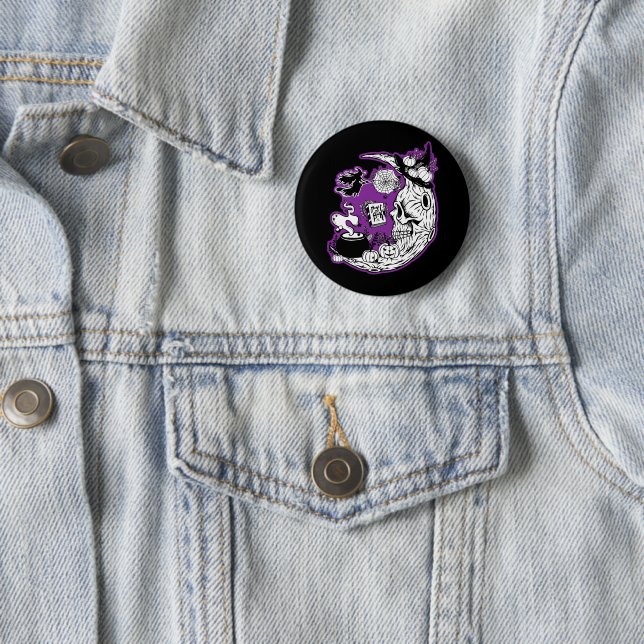 Halloween Crescent Moon Witch Skull Button (In Situ)