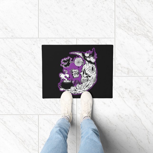 Halloween Crescent Moon Witch Skull Doormat (Indoor)